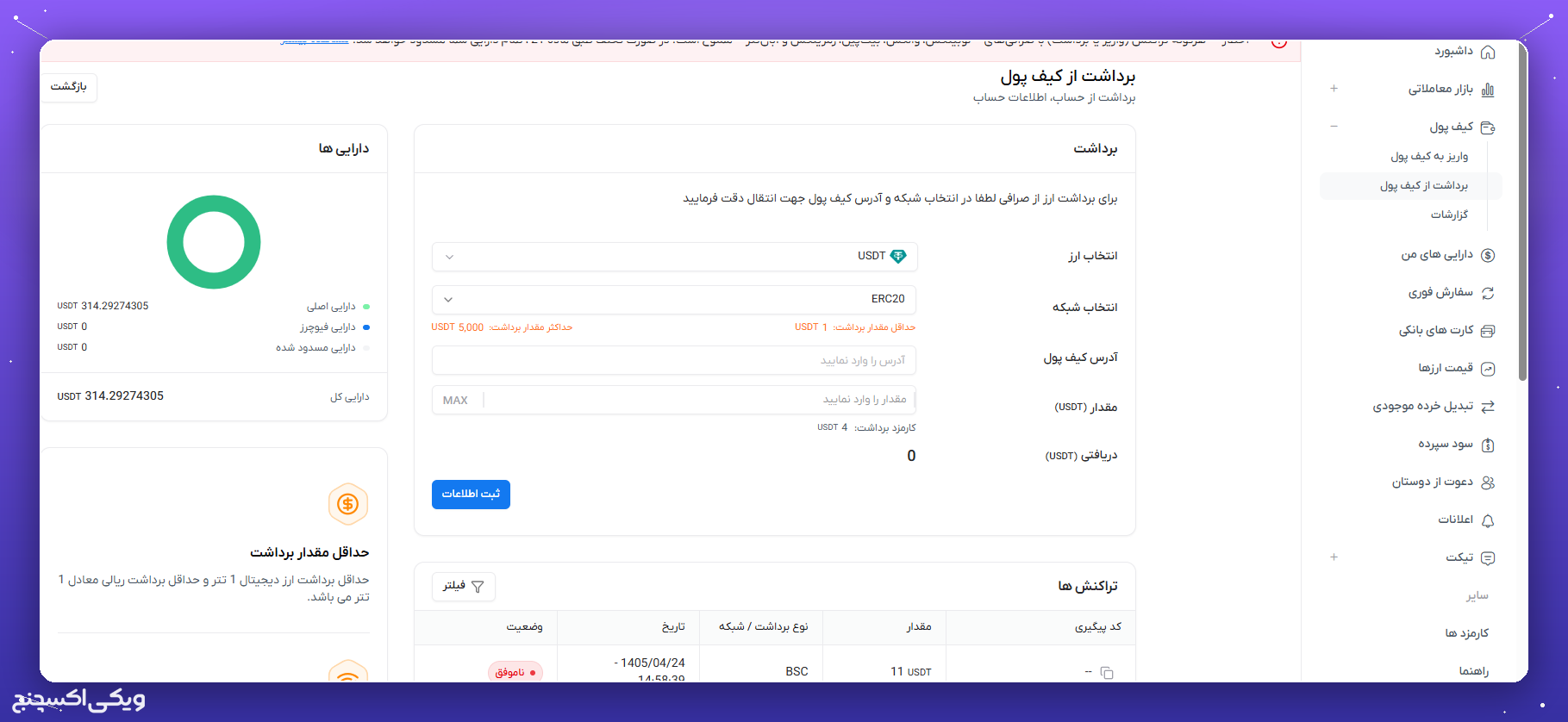 راهنمای کامل ویکی اکسچنج؛ از احراز هویت تا خرید و فروش ارز دیجیتال به زبان ساده 11 برداشت ارز دیجیتال از کیف پول در ویکی اکسچنج