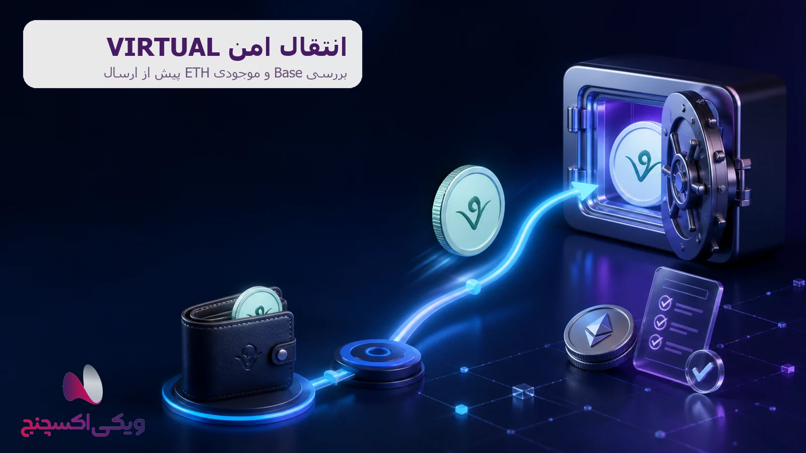 انتقال VIRTUAL و بررسی شبکه Base و موجودی ETH